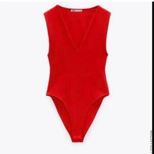 Zara Vneck Red Bodysuit